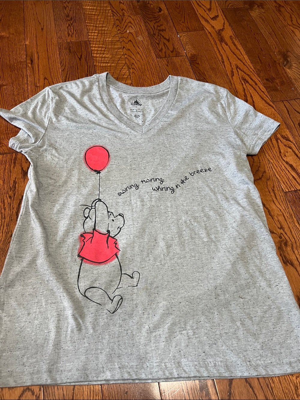 Disney Grey V-Neck Winnie the Pooh Tee with Pink Balloon
